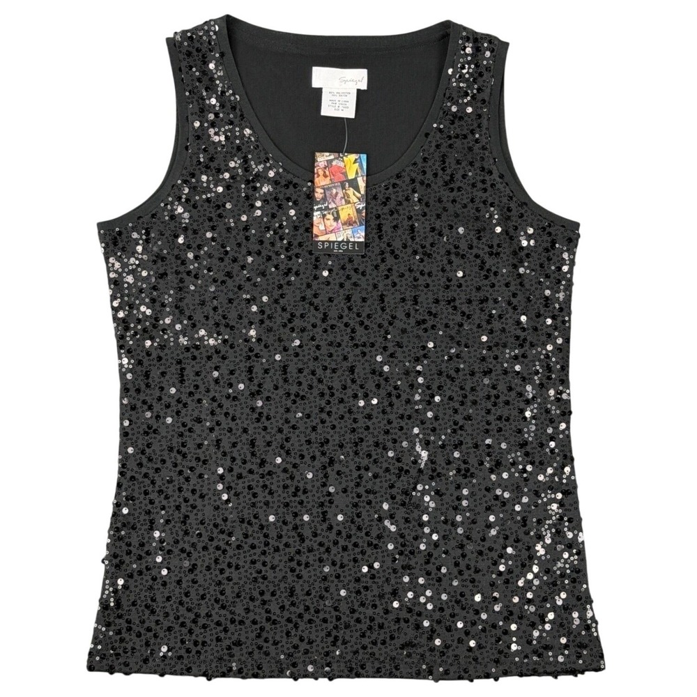 NEW Spiegel Black Sparkly Sequin Tank Top Womens Medium Sleeveless Party Evening